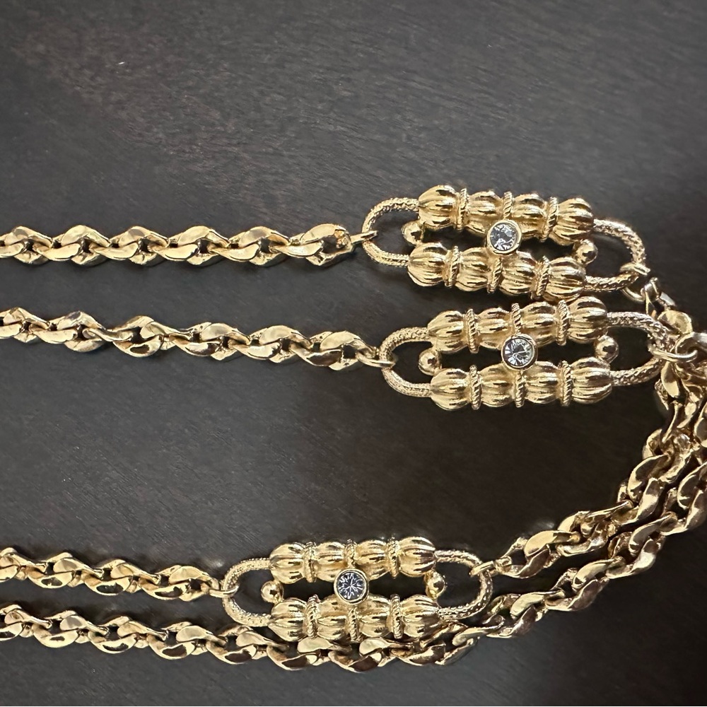 Gold Double-Strand Necklace with Ornate Connectors